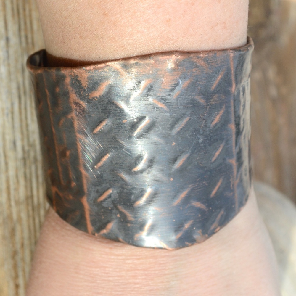 Solid Copper Armor Industrial Cuff Bracelet Unisex Gladiator Patina Spartan